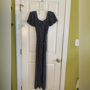 Navy and White Striped Romper
